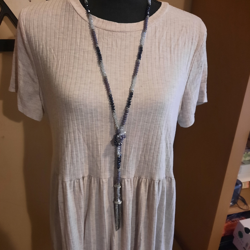 Lane Bryant blue and silver Beaded tassel necklace